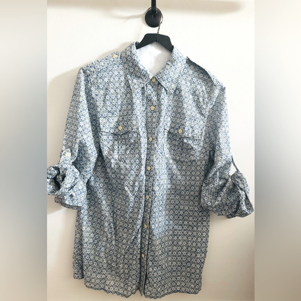 Tory Burch Patterned Button Down Shirt with Gold Accents